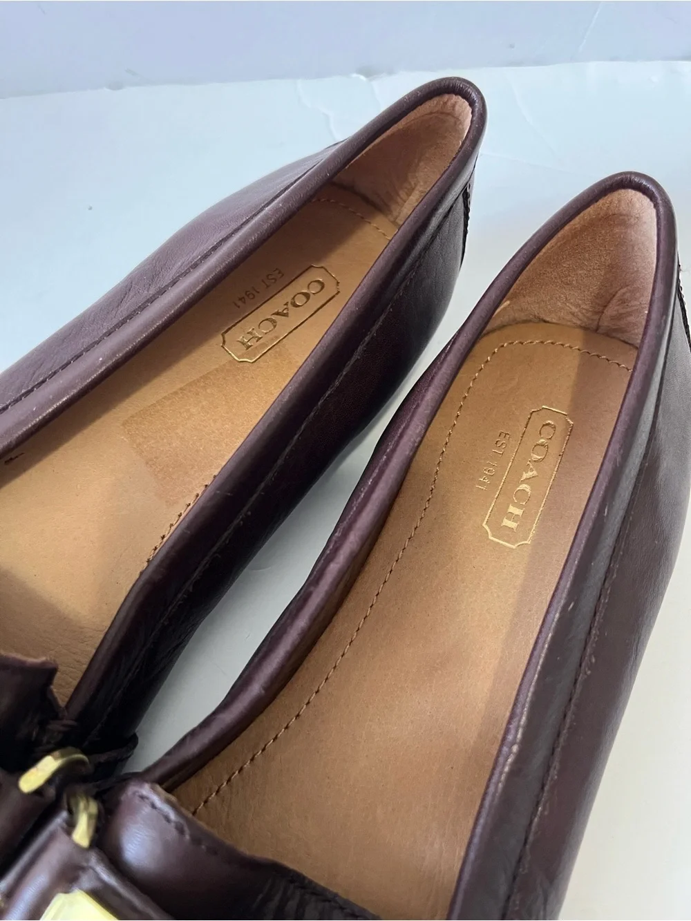 Coach Felisha Brown Leather Gold Accent Driving Loafers Size 8M
